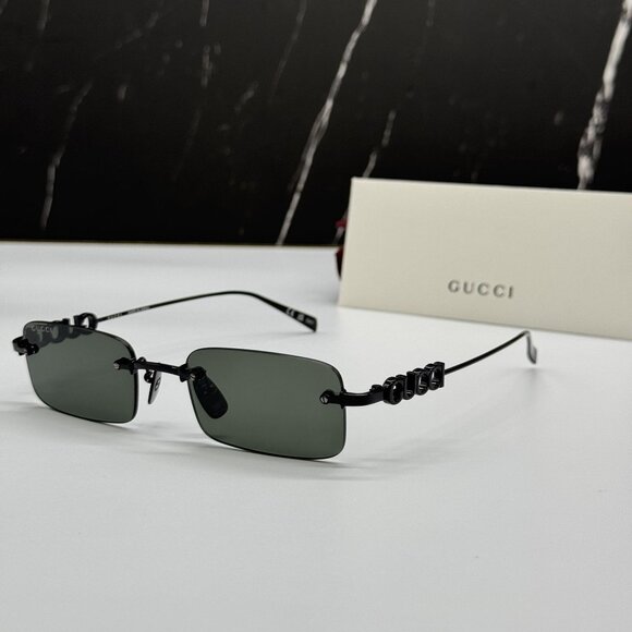 NEW GUCCI SUNGLASSES BLACK UNISEX RECTANGLE EYEWEAR GUCCI GG1808S 001 - Picture 2 of 12